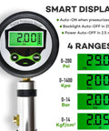 Digital Bicycle Tire Inflator Gauge With Auto Select Valve Head For Presta And Schrader, smart display with pressure readout