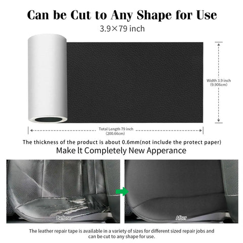 Leather Repair Kit For Furniture And Car Upholstery Advanced Pro Grade PU Self Adhesive Patch Heavy Duty Vinyl Repair Tape Black