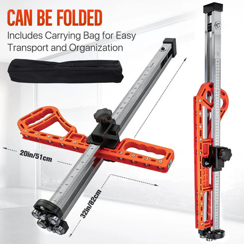 Pro Grade Drywall Cutter With Dual Bearing System Foldable Frame For Five Eighths To Twenty Four Inch Sheets Adjustable Sheetrock Tool With Carrying Bag And Ten Replacement Blades Precise Quarter Inch Three Eighths Inch Half Inch And Five Eighths Inch folded with carrying bag, 20in/51cm and 32in/82cm views