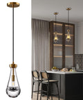 Brass Raindrop Pendant Light Fixture For Kitchen Island And Dining Room, Glass Drop Chandelier, E12 LED Bulb Included