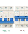 Front view of Two Three Pole 3 Amp DZ47-63 C3 Miniature Circuit Breakers For DIN Rail Mount 400V AC Distribution