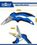 7 Inch Angled Electricians Shears For Wire And Cable Cutting, 45 Degree Angle, Ergonomic Grip, Stainless Steel Blades