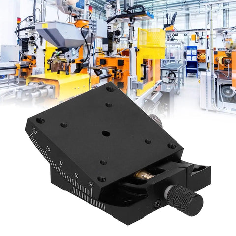 60x60mm Linear Stage Actuator With Manual Goniometer for Precision Alignment, black anodized, factory setting backdrop