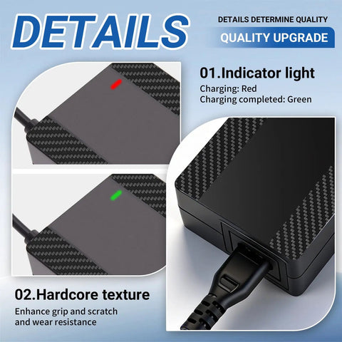 54.6V 1.6A Lithium Battery Charger For 48V 13S E-Bike Systems, black texture, indicator lights, universal plug.