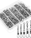 No More Line Twists With Ball Bearing Fishing Swivels, Anti Tangling Design With 360 Rotation, Quick Connect Safety Snaps, Saltwater And Freshwater Ready, 200 Pack For Smooth Casting And Trouble Free Retrieval, 200-piece metal swivels in storage box