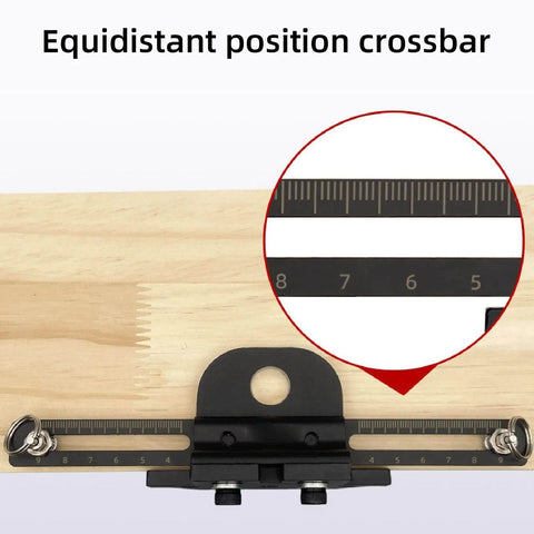 All In One Dowel Jig Kit With Adjustable Width Self Centering Doweling Locator featuring a ruler and equidistant position crossbar