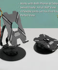 Built Different All Metal Cell Phone Stand 360 Degree Rotatable Height Adjustable, showing black aerospace alloy design for phones and tablets.