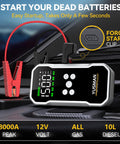 Beast 8000A Jump Starter With Air Compressor And 160 PSI showing digital display and smart jump cables on car hood