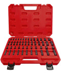 Heavy Duty 1/4 Inch Drive Impact Socket Set With 50 Pieces Sae And Metric Deep Shallow 6 Point Cr-V Bits For Auto Motorcycle Repair Plus Household Fixes, red case open