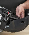 Close-up of installing battery in Airshield Pro Respirator and Face Shield Bundle with Extra Battery Charging Cradle