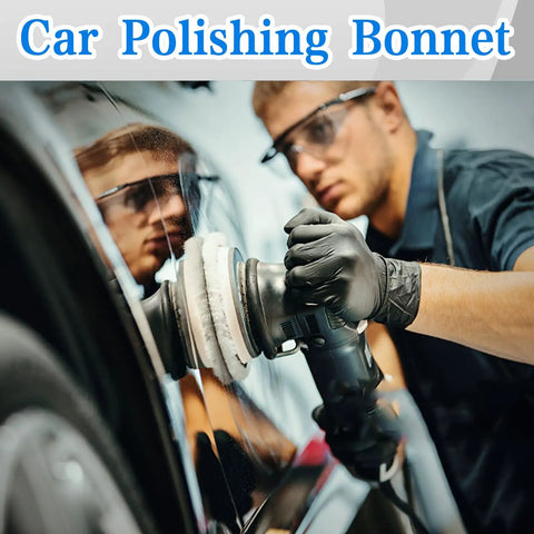 12 Piece Buffing Bonnets Kit For 9 To 10 Inch Orbital Buffer Polisher in use on a car for detailing and showroom shine