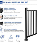 Heavy Duty Aluminum Deck Railing Kit With Adjustable Brackets For Stairs Or Flat Decks Comes Loaded With All Hardware For No Sweat Setup and Ergonomic Grip Top Rail.