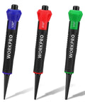 Three-Piece Nail Punch Set With Color Coded Nail Setters And Shock Absorbing Grip for precise driving, includes blue, red, green sizes.