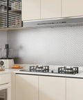 Silver Stainless Steel Contact Paper Easy Peel And Stick Kitchen Backsplash Wallpaper 24 Inch By 354 Inch installed in kitchen
