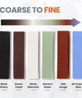 Variety of polishing compounds including White Diamond, arranged from coarse to fine for metal finishing.