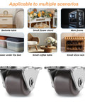 Mini Half Inch Fixed Casters With Metal Top Plate shown with various household uses including bedside table and shoe rack.