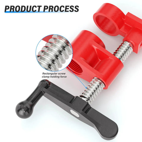 Heavy Duty Three Quarter Inch Pipe Clamp Set Two Pack With Quick Release Cast Iron Jaws For Woodworking Projects In The Shop Construction And Home Improvement Tasks Workhorse Performance red clamp thread detail
