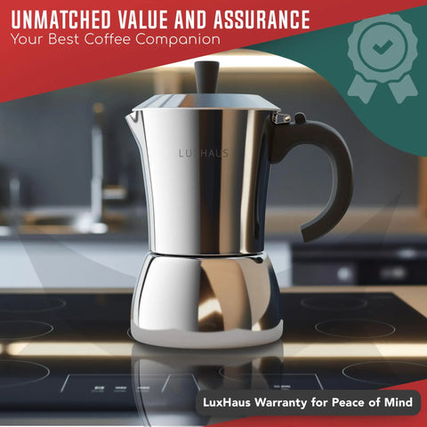 Stainless Steel Moka Pot, 6 Cup Espresso Maker For Gas, Electric Or Induction Stoves, 12oz Brew, Durable Italian Cuban Style Mocha Coffee.