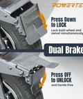 Close-up of dual brakes on 8-Inch Heavy Duty Caster Wheels Set Of 4 With Dual Locking Brakes Non-Pneumatic Polypropylene Tire