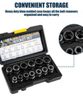 14 Piece Pro Grade CrMo Steel Bolt Extractor Set For Impact Removal Of Stripped Rusted Frozen Or Rounded Bolts And Nuts With Three Eighths Inch Drive Heavy Duty Nut And Bolt Remover Kit in hard case
