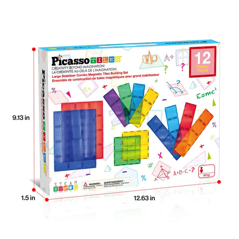 Box of Supersized Magnetic Building Tiles 12pc Base Plate Set for Kids STEM Construction Toy Jumbo XL Foundation Stabilizers