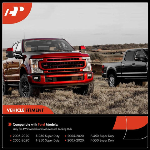 Ford 4x4 Manual Locking Front Wheel Hub Actuator Assembly trucks in field, Super Duty F250 F350 F450 F550 2005-2020