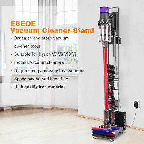 Heavy Duty Cordless Vacuum Stand Docking Station With Wheels, showing vacuum stored; compatible with V7 V8 V10 V11 models