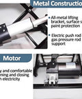 Close-up of metal construction and electric motor of Rock Solid Electric Scissor Lift Table With Adjustable Height And Wireless Remote Control.