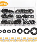 Heavy Duty Lock Washers Set With 260 To 520 Pcs M3 To M12 Star Push On Locking Fasteners Assortment Kit display