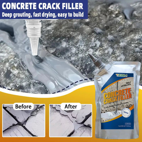 Rugged Concrete Crack Filler That Handles Ice Heave Like A Boss Rock Hard Freeze Thaw Sealant With Superior Elastic Flexibility Gray Driveway Restorer All Weather Long Lasting Winter Pavement Care Formula applied to a crack in concrete