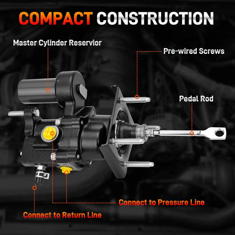 Dodge Ram Direct Fit Hydraulic Power Brake Booster Replacement For 2003 2011 Ram 2500 3500 with labeled components