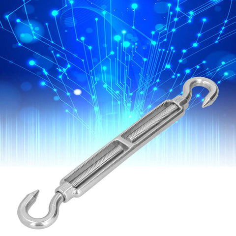 Heavy Duty Stainless Steel Cable Turnbuckle Tensioner Rust Proof Industrial Wire Rope Tightener Adjustable M16 Thread Hardware close-up.