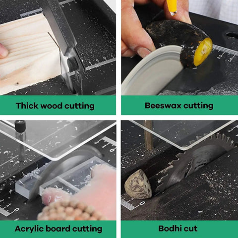 Compact Portable Benchtop Table Saw Packing An Amped Up 1800 Watt Motor And Slick 0 To 90 Degree Adjustments For Knocking Out Wood Steel Glass Tile Projects Like A Boss On The Workbench Daily cutting wood, beeswax, and acrylic in action.