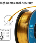 Geeetech Silk PLA filament, 1.75mm, metallic gold finish, 1 kg spool