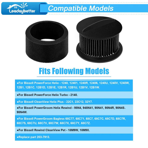 Ultimate Replacement Vacuum Filter Kit For Bissell Power Force Helix Turbo Inner And Outer Filters Set Compatible With 1240 Series And More Keeps Suction Strong On 1240R 22C1 32Y7 98N4 948N41