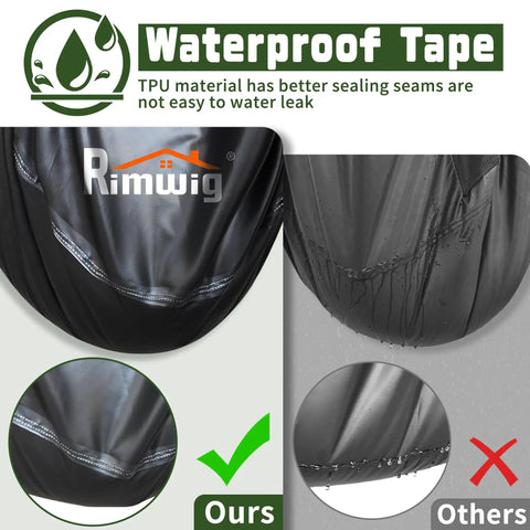Comparison of waterproof tape on 2 Pack All Weather Waterproof Patio Chair Covers for wicker swivel and rocking chairs, built tough.