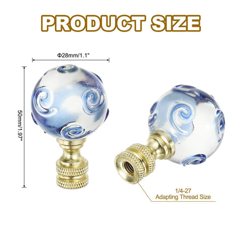 Blue Glass Ball Lamp Finial Cap For Lampshade Harp Top With Quarter Inch By Twenty Seven Thread, size 50x28mm
