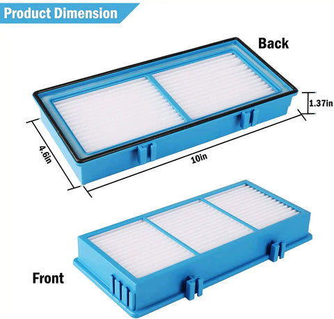 Dimensions of Post Filter Replacement HAPF30AT Pack For AER1 Series True HEPA Filters, showing front and back angles with measurements