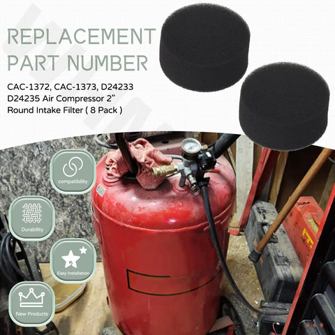 8 Pack 2 Inch Round Air Compressor Intake Filter Replacement Set CAC1372 CAC1373 D24233 D24235 40 PPI Sponge Filter
