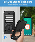 Bluetooth Enabled Smart Door Lock with Keyless Entry installation view with app control interface on smartphone screen