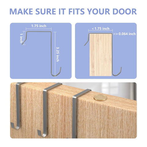 Door hooks for 1 Pack Over The Door Shoe Organizer With 15 Large Pockets Hanging Shoe Rack, shown with measurements for fit.