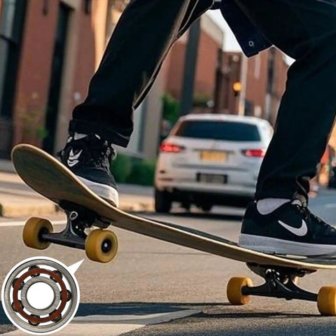 Person using skateboard equipped with 100 Pack 608 Ball Bearings High Precision Deep Groove Bearings on street