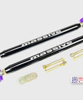 Gloss Black Adjustable Rear Lower Control Arm Set For 78-88 GM G Body Metric Chassis Fits Monte Carlo Malibu Cutlass El Camino LeMans Grand Prix Regal Century GNX 6 Color Made In USA With 1.5in x 0.120in Alloy Steel And Custom Rod End Bushings, black arms with purple bushings
