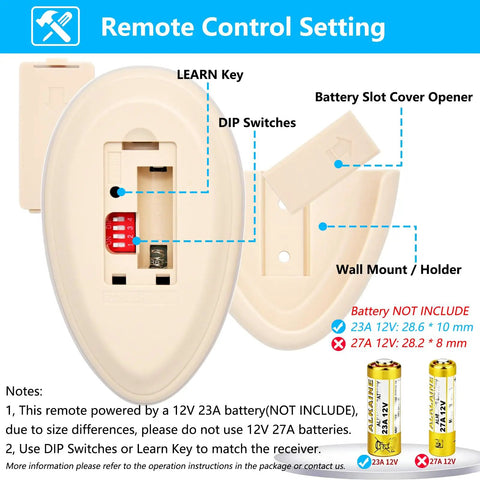 Remote settings guide for Replacement Ceiling Fan Remote For Harbor Breeze Allen Roth, 303.9MHz, with labeled parts.