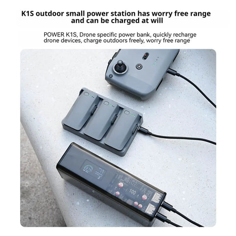 Drone Battery Charging Hub For Neo 2 Drone Batteries With Fast Charge Multi Battery Management Flight Ready Storage Portable Power Station For Quick Recharges And Smooth Deploys showing device connected to three batteries and a controller on a table.