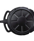 Heavy Duty 15L Oil Drain Pan With Anti Splash Spout For Car And Motorcycle Oil Changes, top view showing durable black plastic design.