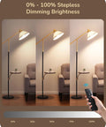 Gold Arched Floor Lamp With Adjustable Linen Shade, Corner Standing Arc Light dimming levels, includes remote control
