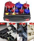 9 Piece PVC Pipe Reamer Kit With Aluminum Head Reamers From One Half Inch To Four Inch Sizes in black carrying case