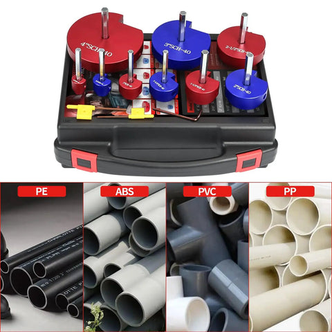 9 Piece PVC Pipe Reamer Kit With Aluminum Head Reamers From One Half Inch To Four Inch Sizes in black carrying case