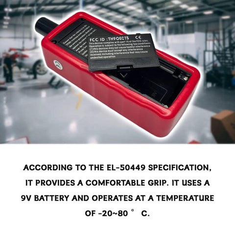 No Fuss Tpms Reset Tool For Universal Vehicle Tire Pressure Sensor Activation And OBD2 Programming Knock Out Warning Lights Fast Heavy Duty Design, close-up view with battery compartment.